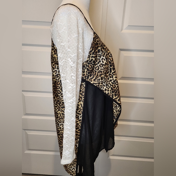 Poeme Leopard Asymmetrical Layered Tunic Top Shirt Long Sleeve Womans Sz M - Picture 5 of 8